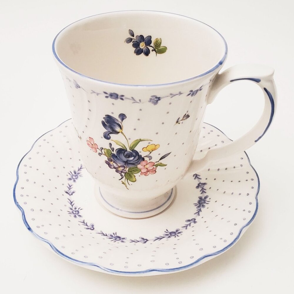 Nikko Vintage Blue Peony Japan Mug / Cup & Saucer Shabby Chic Cottagecore